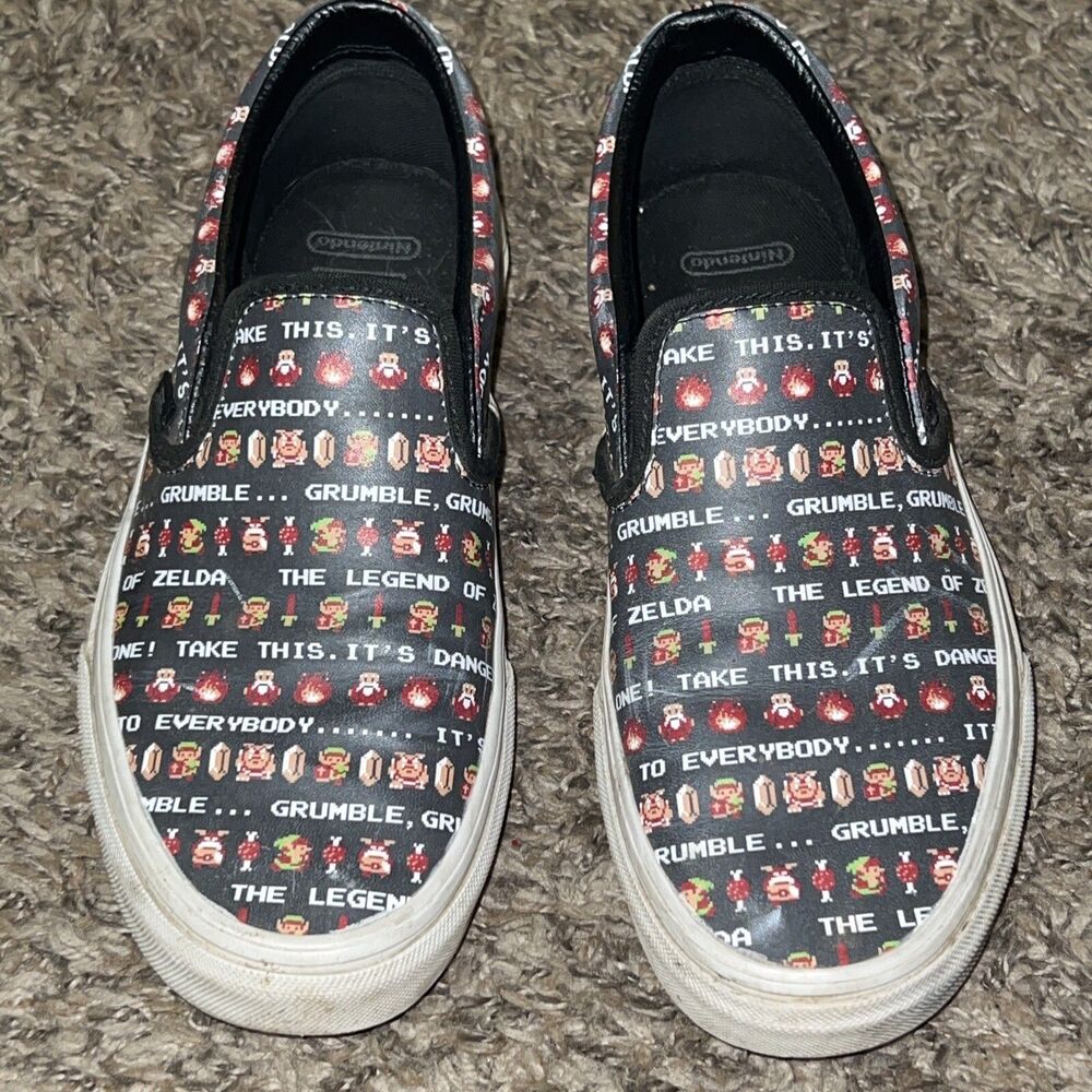 Women’s Vans 8.5 M Zelda Nintendo Slip On Shoes Men’s 6.5 Coins Wizards Black